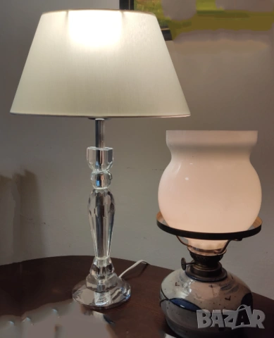 ПРОМО! Немски Настолни нощни кристална лампа с абажур от текстил и керамична със стъкло, снимка 2 - Настолни лампи - 53594089