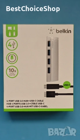 Belkin USB 3.0 Type-C хъб с 4 порта (USB-C към 4 x USB-A)