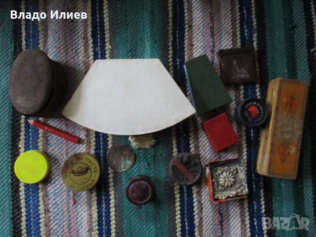  Кутии старинни антикварни и винтидж,кесийка  с  Пловдивския панаир и молив Каменар  много твърд