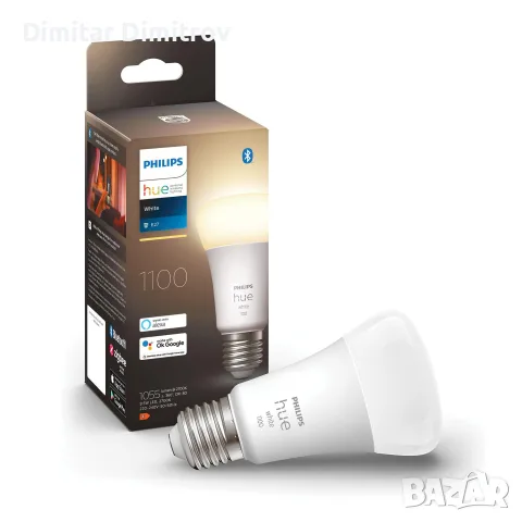 Нова Philips Hue White умна LED крушка E27 1100 лм, топла бяла, димируема, за Alexa