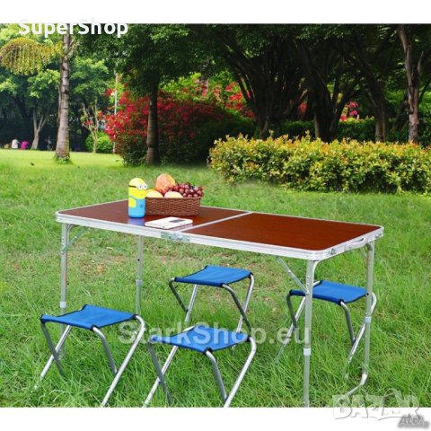 Сгъваема удобна къмпинг маса с четири стола и отвор за чадър, снимка 3 - Къмпинг мебели - 42023289