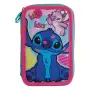 Троен ученически несесер stitch розово светлозелено с_1243522, снимка 1