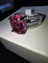 Сребърен 925 Пръстен с родиево покритие и красив натурален Розов Топаз и Циркони!, снимка 7