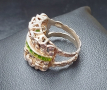 Винтидж / Стар семеен сребърен пръстен със зелен емайл / проба 925 , снимка 4
