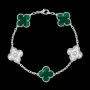 Van Cleef & Arpels VCA 5 Motifs Silver Green Malachite Diamonds Vintage Alhambra Дамска Гривна, снимка 2