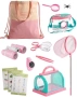 Нов Детски комплект за изследване на природата 13 части розов с бинокъл лупа и мрежа, снимка 3