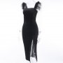 Черна рокля с щраусови пера луксозна елегантна нова година розова сива, снимка 6