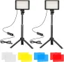 Комплект LED Видео Осветление (2 броя) – 5600K с Мини Триподи и Цветни Филтри, снимка 1