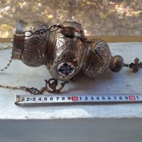 Старо висящо голямо кандило с емайл кадило тамянник, снимка 4 - Антикварни и старинни предмети - 38761793
