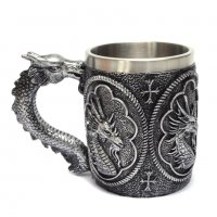 Код 95621 Стилна чаша от полирезин и метал с релефни декорации - дракон, снимка 3 - Чаши - 37044093