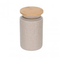 Керамичен буркан, бамбуков капак, Релефен, кафе, 650 мл, снимка 2 - Кутии за съхранение - 38038039