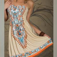Бежова рокля с отворени рамене тип бюстие, снимка 1 - Рокли - 40211686