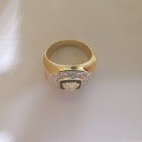 Златен мъжки пръстен с оникс и циркони , снимка 8 - Пръстени - 30831006