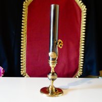 Немски бронзов свещник,роза,позлата. , снимка 2 - Декорация за дома - 30469536