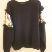АНЦУНГОВА БЛУЗА ЧЕРНА ПАЕТИ, снимка 1 - Блузи с дълъг ръкав и пуловери - 34221613
