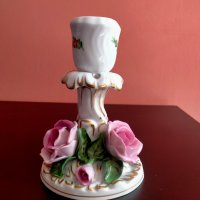 Herend Hungary Three Roses Candle Holder Hand Painted Florals Gold Candlestick Свещница , снимка 2 - Колекции - 40384185