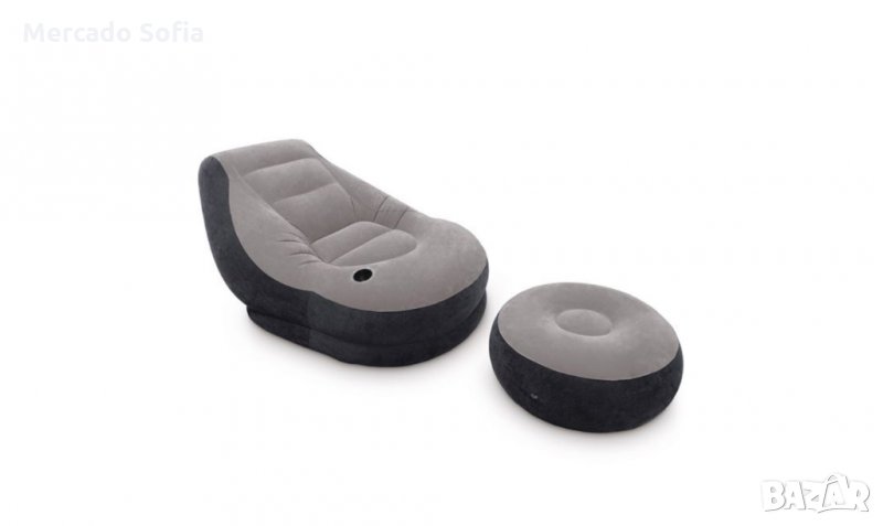 Декоративен комплект надуваемо кресло и пуф Mercado Trade, Сив, снимка 1