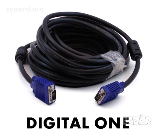 Кабел VGA - VGA 5 метра Digital One SP00049 с феритен филтър качествен кабел, снимка 1