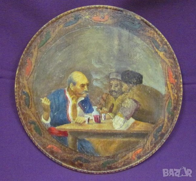 Стара Майсторска Рисунка върху Чиния за Стена, снимка 1