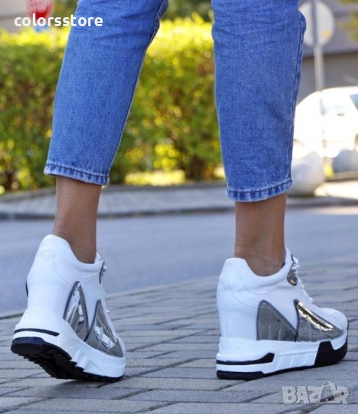 Кецове на платформа - бяло със сребристо - PA20, снимка 1