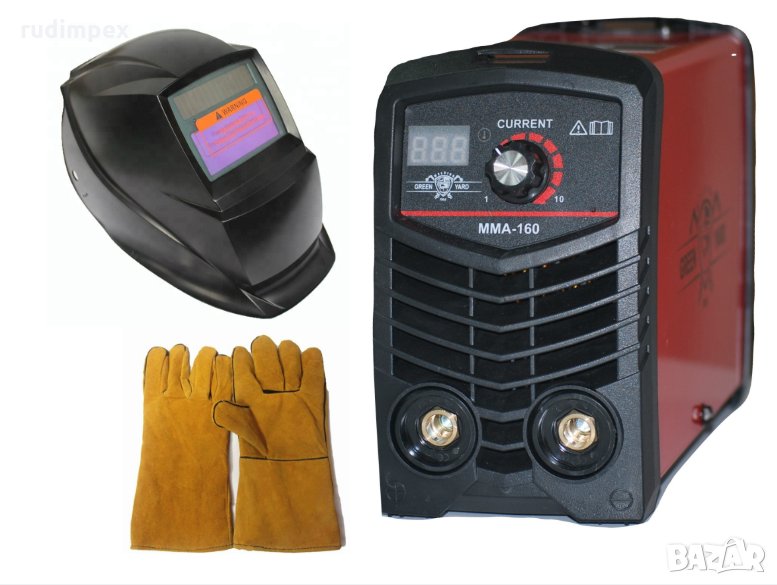 Инверторен IGBT електрожен GREENYARD - ММА 160А реални ампера с дигитален дисплей и соларна маска -е, снимка 1