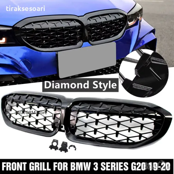 Бъбреци с Diamond style черен лак за BMW Серия 3 G20 G21 G28 2019, снимка 1