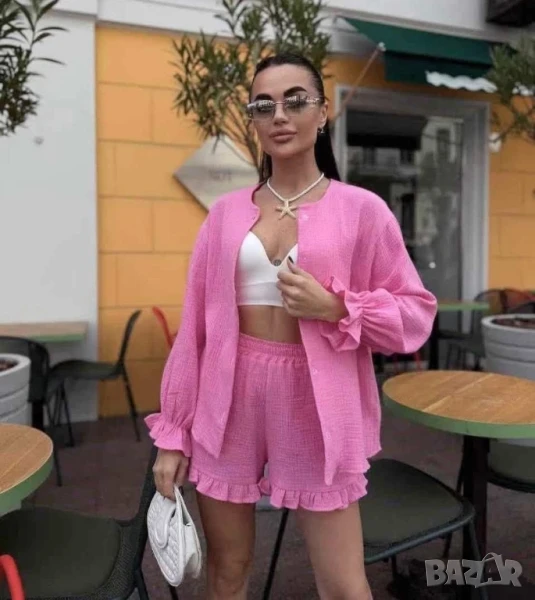 дамски памучен комплекти  удължена риза и къси панталонки , снимка 1