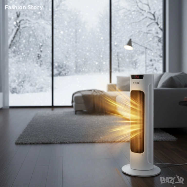 Вертикален керамичен отоплител с дистанционно и защита от прегряване, снимка 1