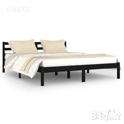 vidaXL Рамка за легло, бор масив, 160х200 см, черна（SKU:810444, снимка 1