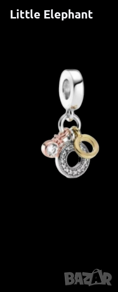 Сребърен висящ елемент Пандора"Три обещания",Gold+Rose Gold/нов, снимка 1