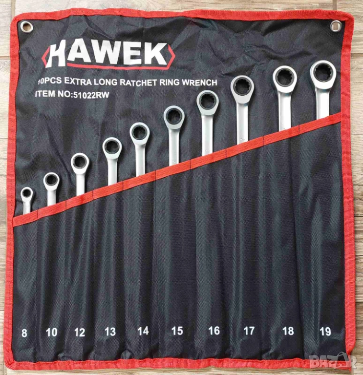 Комплект 10 броя УДЪЛЖЕНИ тресчотни звездогаечни ключове 8-19 мм, снимка 1