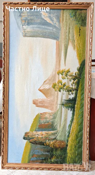 Прекрасна Много Голяма Стара Картина Пейзаж Рисувана с Маслени Бои върху Платно., снимка 1