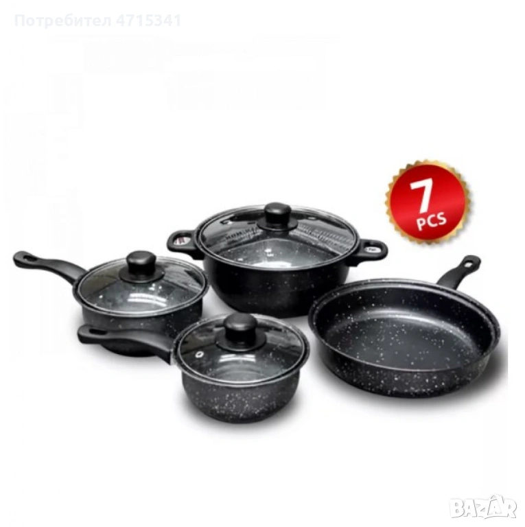 Комплект 7 части тенджери незалепващо мраморно покритие, снимка 1