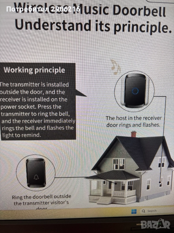Безжичен звънец – Предавател + 1 Приемник, снимка 1