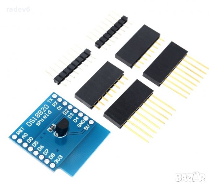 Шийлд със сензор DS18B20 за WeMOS D1 Mini / PRO + комплект рейки, снимка 1