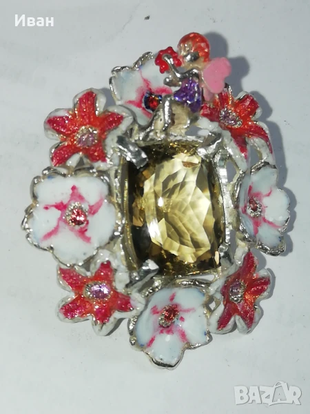 Сребърен медальон , висулка с Кварц и Сапфири, снимка 1