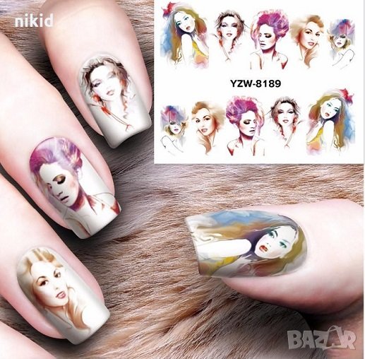 YZW-8189 дама пози лице татос слайдер ваденки водни стикери маникюр нокти, снимка 1