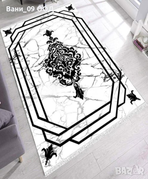 Черно-бял мокетен килим, 120х170см, снимка 1