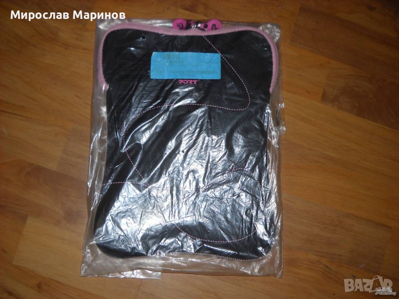 6.Калъф за лаптоп-таблет 10-12”- ”PORT Designs”- НОВ, неопренов.Черна с розови ивици, снимка 1