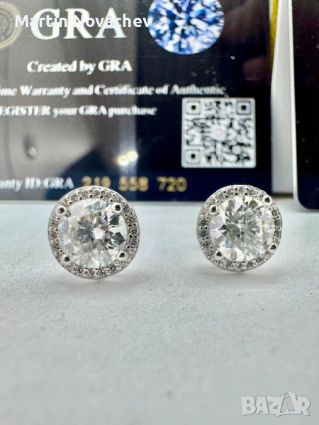 Сребърни обеци с мойсанит (Диамант) 1 карат, снимка 1
