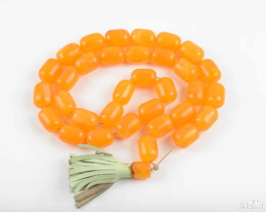 Оранжева Османска броеница 33 звена с пискюл, снимка 1