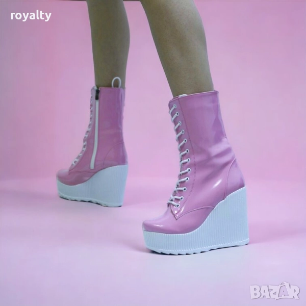 Боти на платформа - розов лак, снимка 1