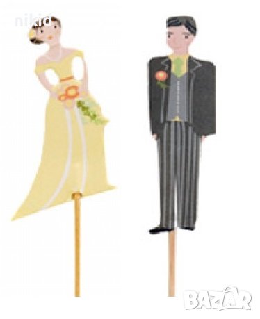 24 бр младоженци булка сватба сватбени картонени топери декор за мъфини кексчета моминско парти, снимка 1