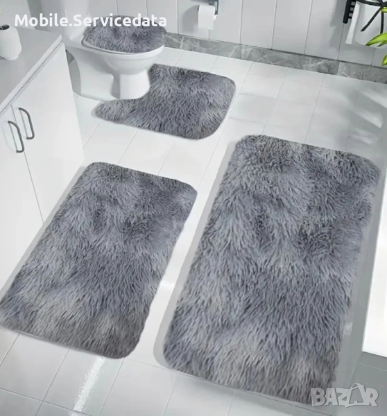 Комплект от 4 постелки за баня, черни, от полар, водопоглъщащи, противоплъзгащи, различни размери, снимка 1