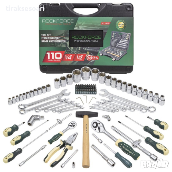 Професионален Комплект гедоре 1/2"& 1/4" 110 части ROCKFORCE 41101-5, снимка 1