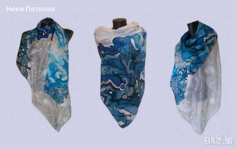 Рисуван копринен шал АРКТИКА, снимка 1
