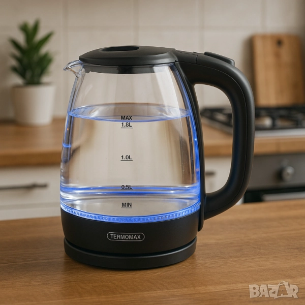 Стъклена електрическа кана Termomax, 1500W, 1.8 л., снимка 1