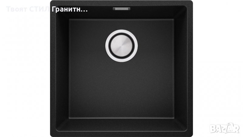 Гранитна Мивка за Вграждане под Плот Лондон 50 XL - 460 x 440 mm черен, снимка 1