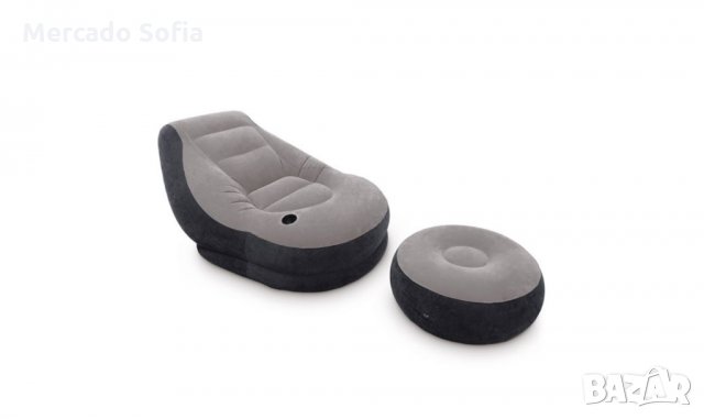 Декоративен комплект надуваемо кресло и пуф Mercado Trade, Сив