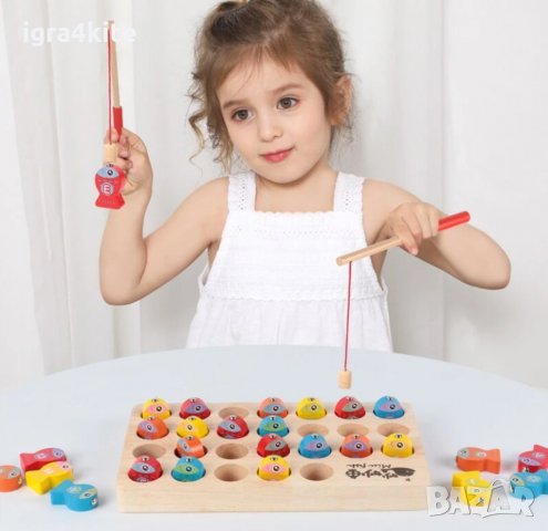 Дървена игра МАГНИТЕН РИБОЛОВ С ВЪДИЦИ И РИБИ / нови дървени игри, снимка 3 - Образователни игри - 34872099